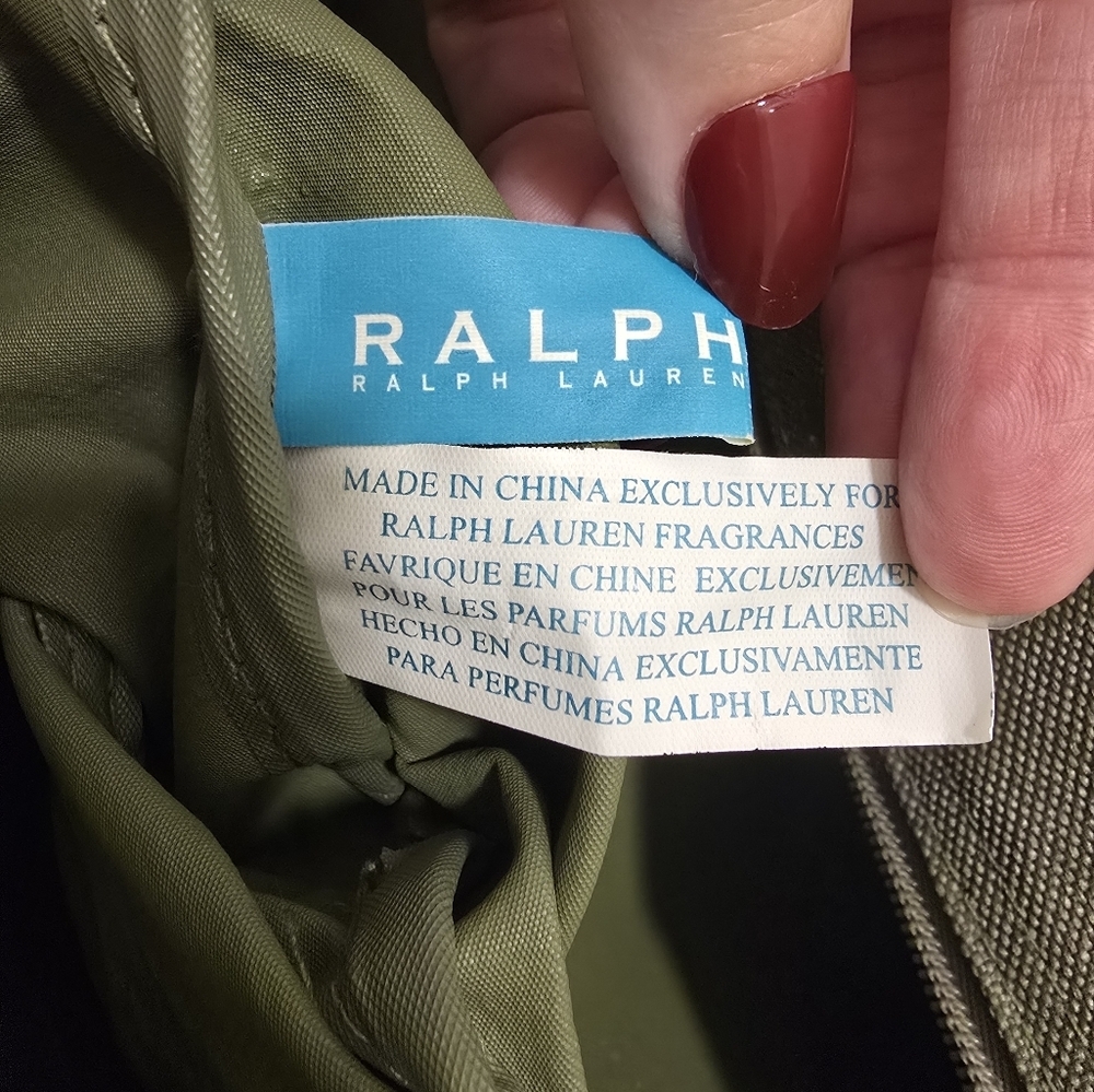 Ralph Lauren Messenger Bag Army Green Canvas Pink Stripes Travel Vacation - Picture 12 of 13